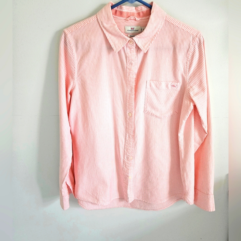 Vineyard Vines Coral Pinstripe Button Down Shirt